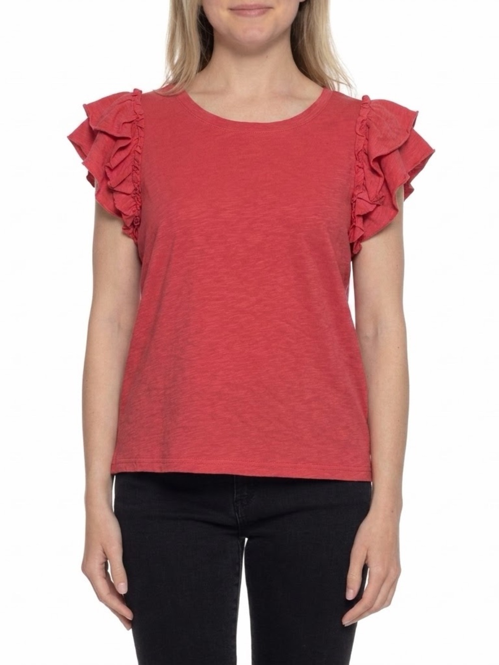 Jane and Delancey Mineral Wash Ruffle Sleeve T-Shirt- Coral